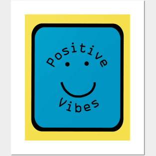 Positivity Vibes Smiley Face Sign Teal Blue Posters and Art